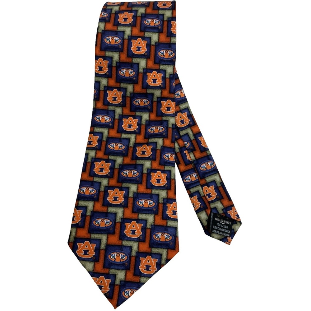 Vintage Auburn Tigers Silk Tie Eagles Wings NCAA Football‎ Geometric Novelty 57"